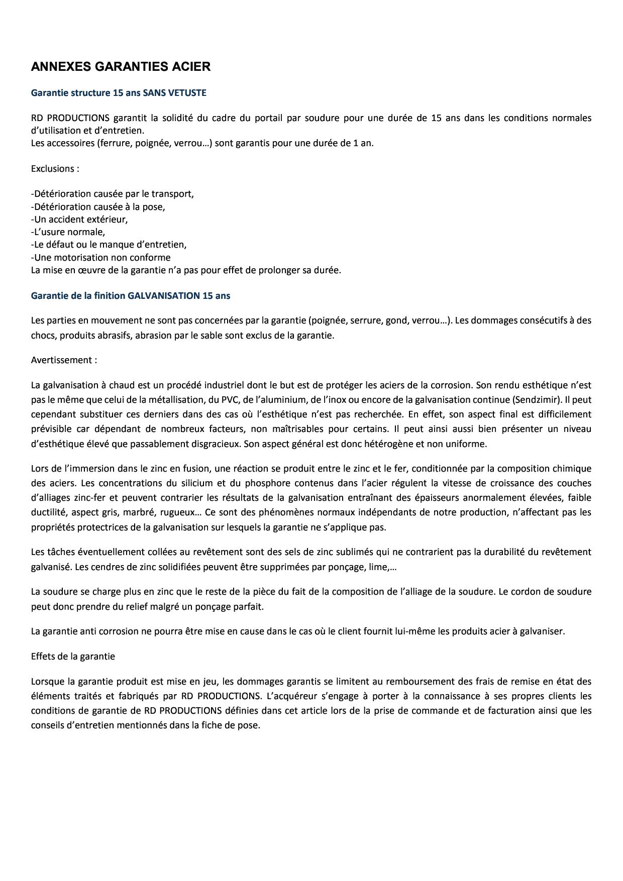RD PRODUCTION GARANTIES 2022 ACIER